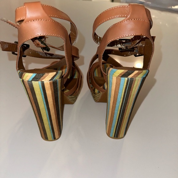 Naughty Monkey *Aztec* tan leather 70s style platform boho sandals 7 - Picture 7 of 10